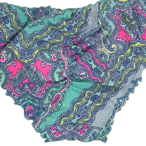 Victoria's Secret Paisley Ruffle Neon Blue String Bikini Bottom Only Swimsuit S - Picture 6 of 8